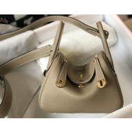 Hermes Mini Lindy 19cm Bag Pale Gray/Gold