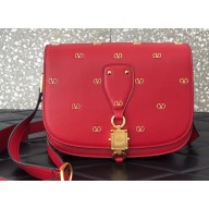 Valentino Small VLocker Saddle Crossbody Bag Red with Mini Metal Logos 2020