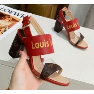 Louis Vuitton Gold Logo PVC Heel Sandals Red 2020