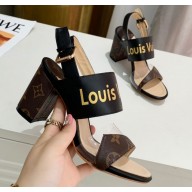 Louis Vuitton Gold Logo PVC Heel Sandals Black 2020