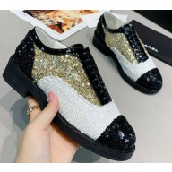 Chanel Sequins and Patent Calfskin Lace-Ups G36208 Gold/White/Black 2020