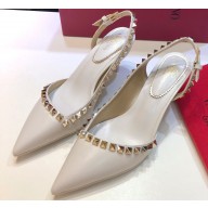 Valentino Heel 6.5cm Rockstud Slingback Pumps Sandals White