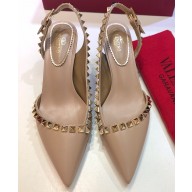 Valentino Heel 6.5cm Rockstud Slingback Pumps Sandals Nude
