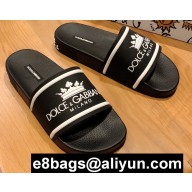 Dolce & Gabbana Printed Calfskin and Rubber Sliders Black 2020