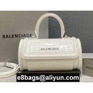 Balenciaga Round Top Handle Bag in Crocodile Embossed Calfskin White 2020
