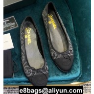 Chanel Classic Bow Ballerinas Flats Camellia Print Black