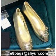 Chanel Classic Bow Ballerinas Flats Leather Gold