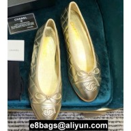 Chanel Classic Bow Ballerinas Flats Quilting Gold