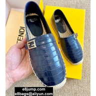 Fendi Croco Pattern Espadrilles Dark Blue with FF Baguette 2020
