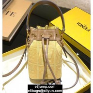 Fendi Embroidered FF Mon Tresor Mini Bucket Bag Beige Raffia Canvas 2020