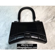 Balenciaga Hourglass XS Top Handle Bag in Crocodile Embossed Calfskin So Black