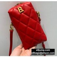 Balenciaga B. Quilted Leather Phone Holder Bag Red