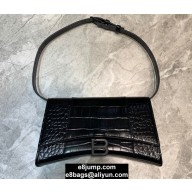 Balenciaga Hourglass Sling Bag Shoulder Bag Crocodile Embossed Calfskin Black