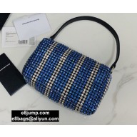 Alexander Wang Wangloc Medium Pouch Bag With Crystal Rhinestone Chain Mesh Blue/Silver
