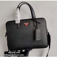 Prada Saffiano Leather Briefcase Bag 2VE368 Black/Red Logo