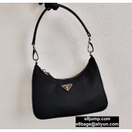 Prada Nylon and Crocodile Hobo Shoulder Bag 1BC204 Black 2020