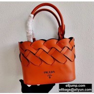 Prada Leather Tress Tote Bag with Woven Motif 1BG318 Orange 2020