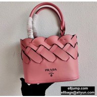 Prada Leather Tress Tote Bag with Woven Motif 1BG318 Pink 2020