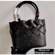 Prada Leather Tress Tote Bag with Woven Motif 1BG318 Black 2020