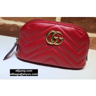 Gucci Leather GG Marmont Medium Cosmetic Case Bag 625544 Red 2020