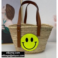 Loewe Medium Smiley Basket bag in palm leaf and calfskin