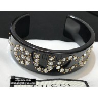 Gucci Crystal Logo Cuff Bracelet 627956 Black 2020