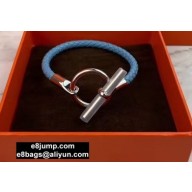 Hermes Glenan Braided Bracelet Sky Blue/Silver