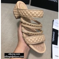 Chanel Heel 4.5cm Lambskin Chain Mules Beige 2020