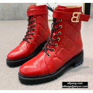 Balmain Leather Ranger Romy Ankle Boots Quilted Red 2020