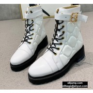 Balmain Leather Ranger Romy Ankle Boots Quilted White 2020