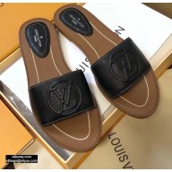 Louis Vuitton Grained Calf Leather Lock It Flat Mules Black 2020
