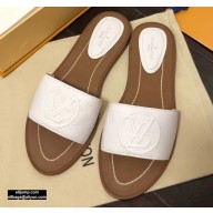 Louis Vuitton Grained Calf Leather Lock It Flat Mules White 2020