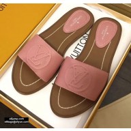 Louis Vuitton Grained Calf Leather Lock It Flat Mules Pink 2020