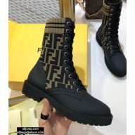 Fendi Leather Lace-up Biker Ankle Boots Black/FF Logo 2020