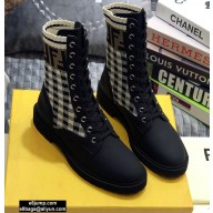 Fendi Leather Lace-up Biker Ankle Boots Black/White 2020
