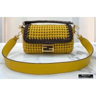 Fendi Leather Medium Baguette Interlace Bag Yellow 2020