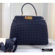 Fendi Leather Peekaboo Iconic Medium Interlace Bag Blue 2020