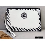 Fendi White Leather FF Print Pouch Clutch Bag 2020