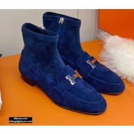 Hermes Saint Honore Ankle Boots in Suede Goatskin Blue