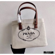 Prada Small Linen Blend and Leather Tote Bag 1BG356 2020