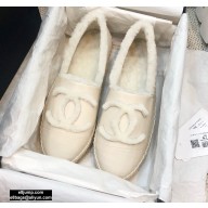 Chanel Shearling Fur Lining CC Logo Espadrilles White 2020
