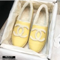 Chanel Shearling Fur Lining CC Logo Espadrilles Yellow 2020