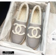 Chanel Shearling Fur Lining CC Logo Espadrilles Gray 2020