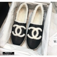 Chanel Shearling Fur Lining CC Logo Espadrilles Black 2020