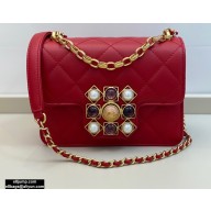 Chanel Lambskin with Onyx and Pearls Mini Flap Bag AS1889 Red 2020
