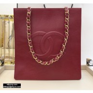 Chanel Shiny Aged Calfskin Vertical Shopping Tote Bag AS1945 Dark Red 2020