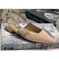 Dior J'Adior Metallic Thread Embroidered Slingback Ballet Flats Nude 2020