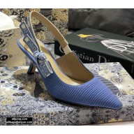 Dior Heel 6.5cm J'Adior Metallic Thread Embroidered Slingback Pumps Blue 2020