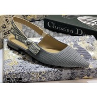 Dior J'Adior Metallic Thread Embroidered Slingback Ballet Flats Gray 2020