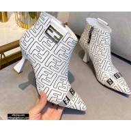 Fendi Heel 8.5cm FF Print Ankle Boots White 2020